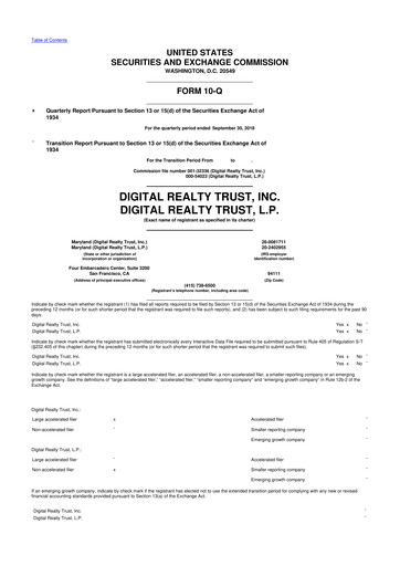 Thumbnail Digital Realty 10-Q Quarterly Report FY 