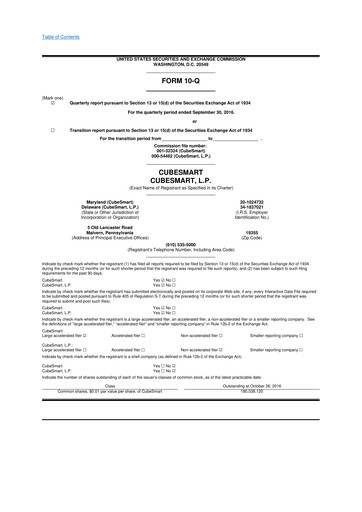 Thumbnail CubeSmart
 10-Q Quarterly Report FY2016 