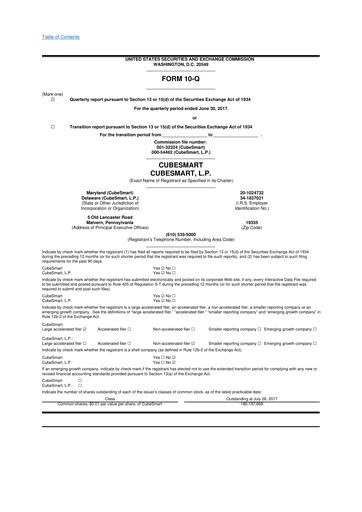 Thumbnail CubeSmart
 10-Q Quarterly Report FY2017 