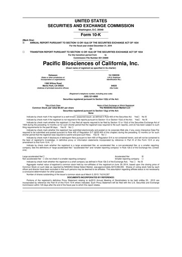 Vorschaubild Pacific Biosciences
 10-K Jahresbericht 2014