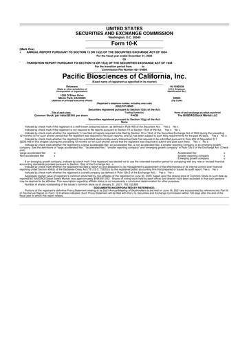 Vorschaubild Pacific Biosciences
 10-K Jahresbericht 2020