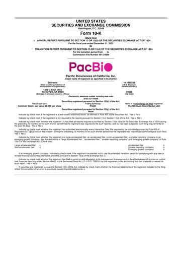 Vorschaubild Pacific Biosciences
 10-K Jahresbericht 2022