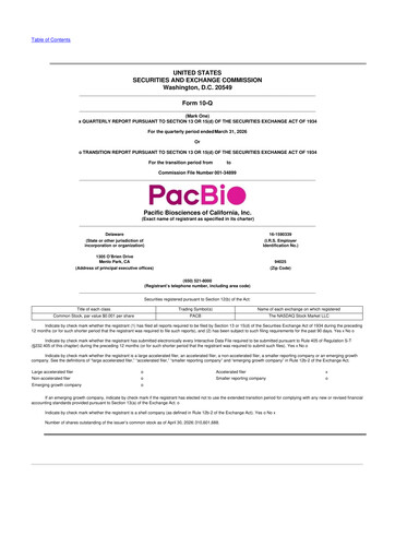 Thumbnail Pacific Biosciences
 10-Q Quarterly Report FY 