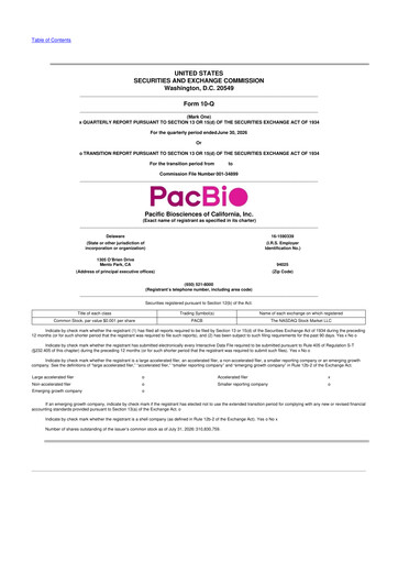 Miniature Pacific Biosciences
 10-Q Rapport trimestriel 2026 