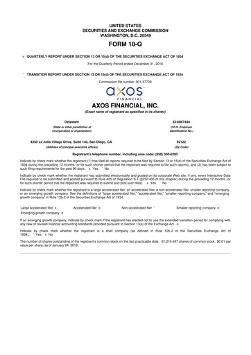 Thumbnail Axos Financial
 10-Q Quarterly Report FY2019 