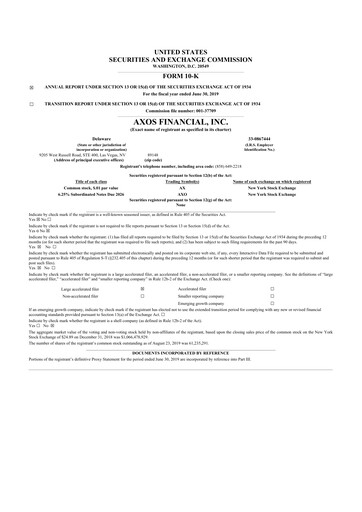 Thumbnail Axos Financial
 10-K Annual Report 2019