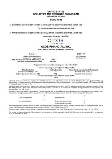 Thumbnail Axos Financial
 10-Q Quarterly Report FY2020 