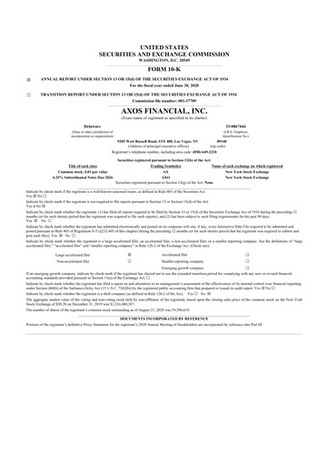 Thumbnail Axos Financial
 10-K Annual Report 2020