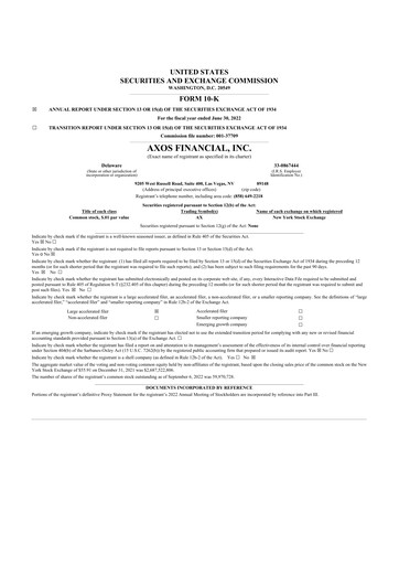 Thumbnail Axos Financial
 10-K Annual Report 2022