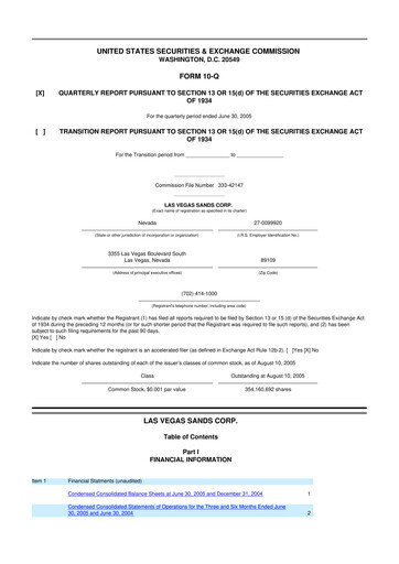 Thumbnail Las Vegas Sands 10-Q Quarterly Report FY 