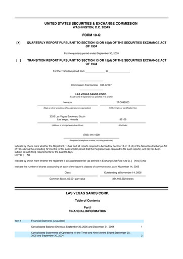 Thumbnail Las Vegas Sands 10-Q Quarterly Report FY 