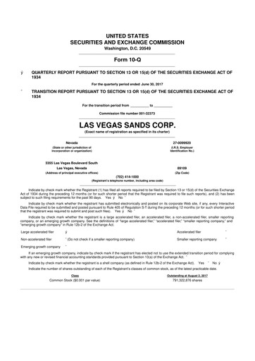 Thumbnail Las Vegas Sands 10-Q Quarterly Report FY2017 