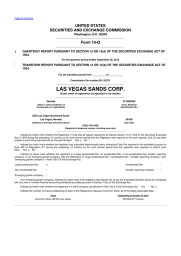 Thumbnail Las Vegas Sands 10-Q Quarterly Report FY2018 