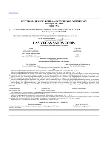 Thumbnail Las Vegas Sands 10-K Annual Report 2018