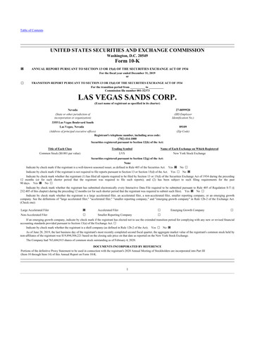 Thumbnail Las Vegas Sands 10-K Annual Report 2019