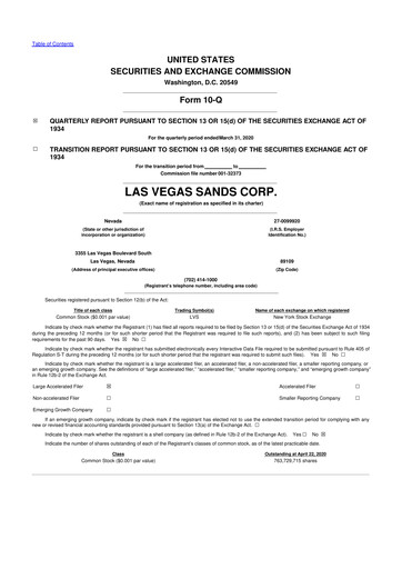 Thumbnail Las Vegas Sands 10-Q Quarterly Report FY2020 