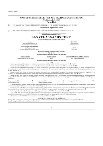 Thumbnail Las Vegas Sands 10-K Annual Report 2021