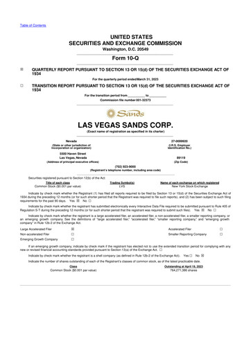 Thumbnail Las Vegas Sands 10-Q Quarterly Report FY2023 