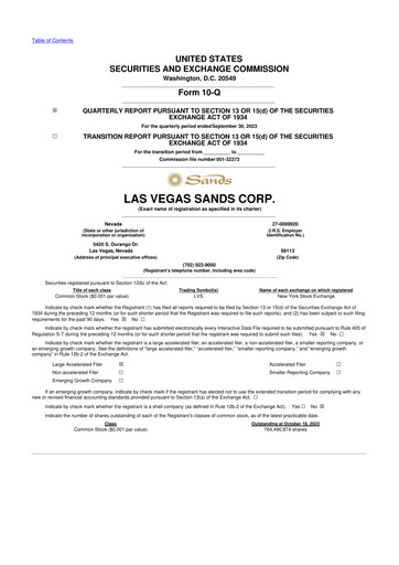 Thumbnail Las Vegas Sands 10-Q Quarterly Report FY2023 