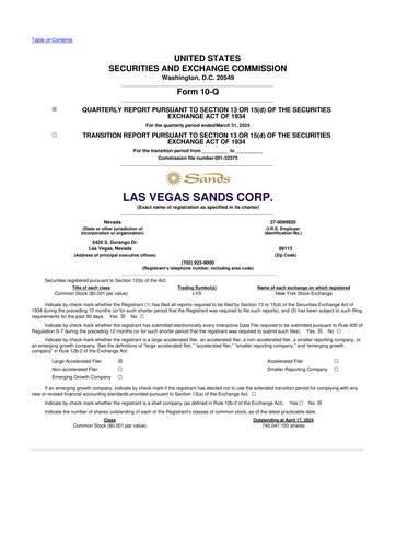 Thumbnail Las Vegas Sands 10-Q Quarterly Report FY2024 