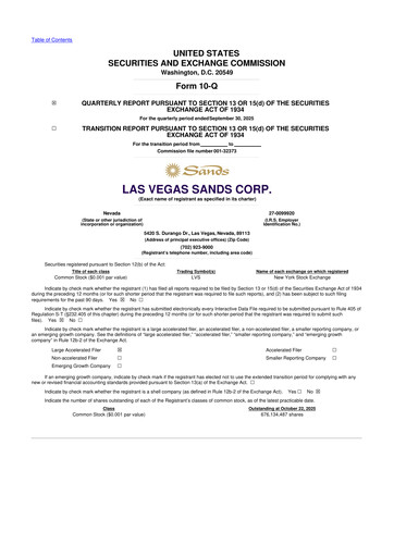 Thumbnail Las Vegas Sands 10-Q Quarterly Report FY2025 