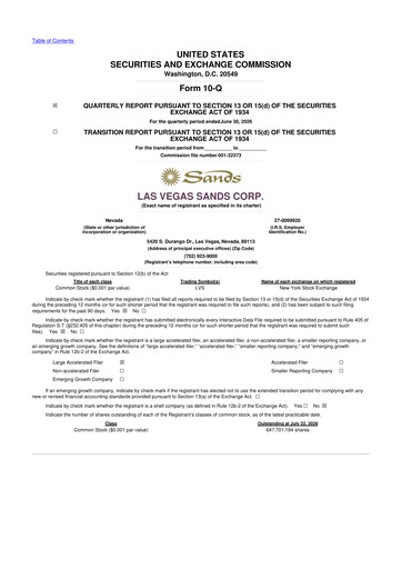 Thumbnail Las Vegas Sands 10-Q Quarterly Report FY2026 