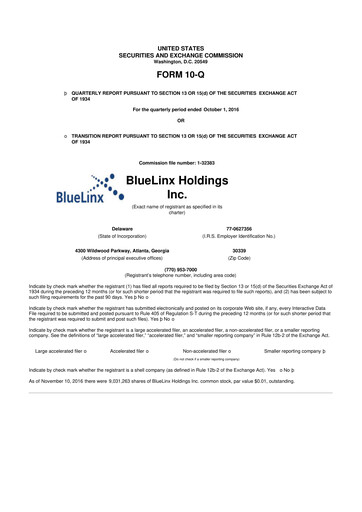 Thumbnail Bluelinx 10-Q Quarterly Report FY2016 