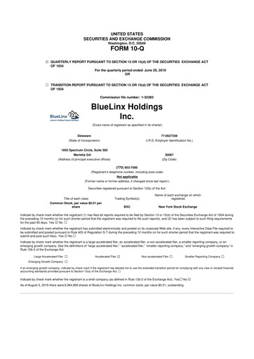 Thumbnail Bluelinx 10-Q Quarterly Report FY2019 