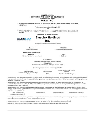 Thumbnail Bluelinx 10-Q Quarterly Report FY2023 