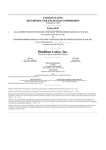 Thumbnail Houlihan Lokey
 10-K Annual Report 2016