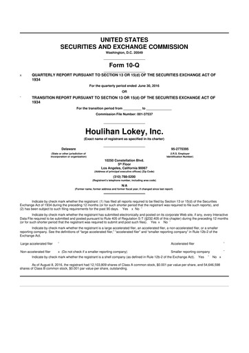 Thumbnail Houlihan Lokey
 10-Q Quarterly Report FY2017 