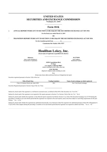 Thumbnail Houlihan Lokey
 10-K Annual Report 2019