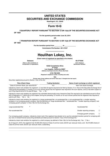 Thumbnail Houlihan Lokey
 10-Q Quarterly Report FY2019 