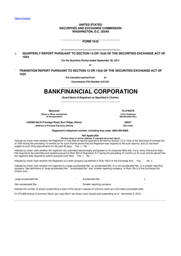 Thumbnail BankFinancial 10-Q Quarterly Report FY2012 