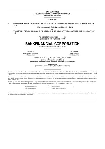 Thumbnail BankFinancial 10-Q Quarterly Report FY2013 