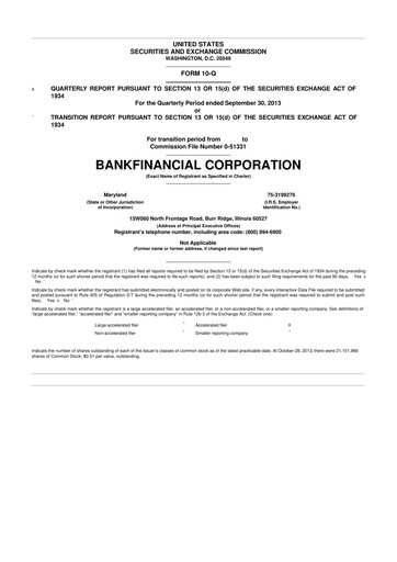 Thumbnail BankFinancial 10-Q Quarterly Report FY2013 