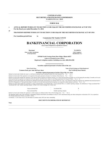 Thumbnail BankFinancial 10-K Annual Report 2014