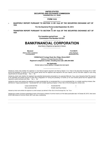 Thumbnail BankFinancial 10-Q Quarterly Report FY2015 