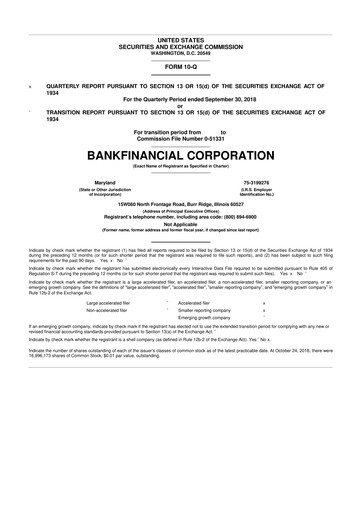 Thumbnail BankFinancial 10-Q Quarterly Report FY2018 