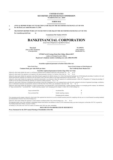 Thumbnail BankFinancial 10-K Annual Report 2018