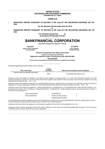 Thumbnail BankFinancial 10-Q Quarterly Report FY2019 