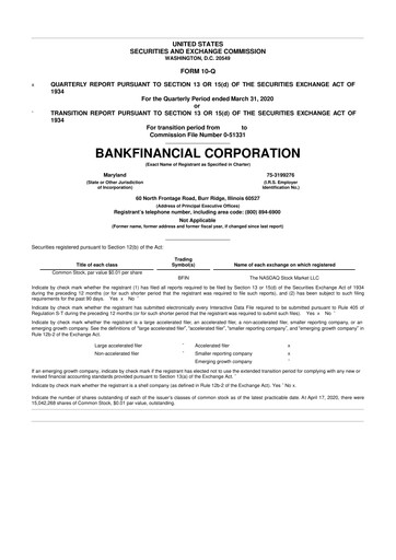 Thumbnail BankFinancial 10-Q Quarterly Report FY2020 
