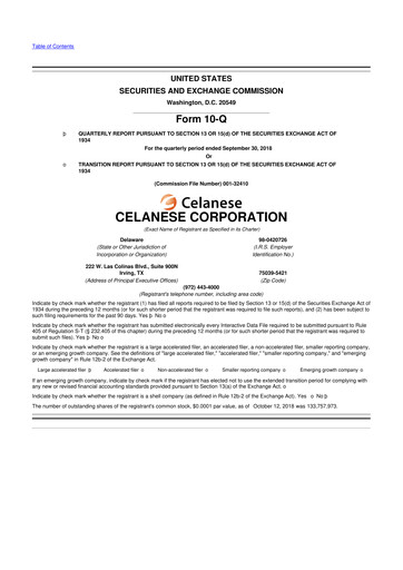 Thumbnail Celanese 10-Q Quarterly Report FY2018 