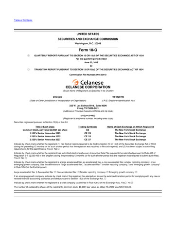 Thumbnail Celanese 10-Q Quarterly Report FY2019 
