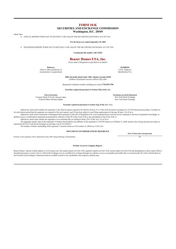 Thumbnail Beazer Homes USA
 10-K Annual Report 