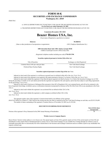 Thumbnail Beazer Homes USA
 10-K Annual Report 