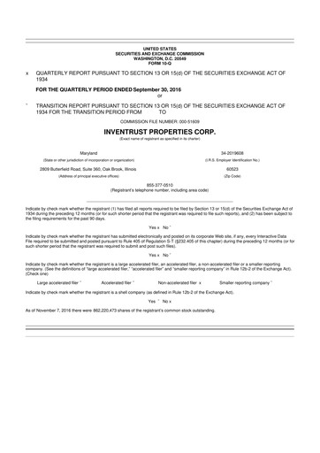 Thumbnail InvenTrust Properties 10-Q Quarterly Report FY2016 
