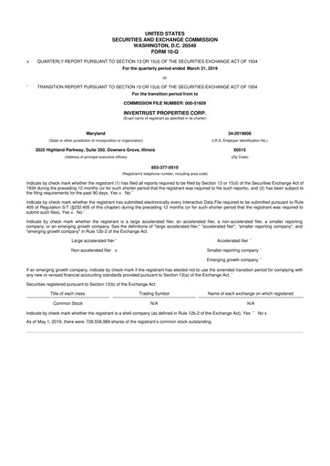Thumbnail InvenTrust Properties 10-Q Quarterly Report FY2019 