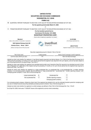 Thumbnail InvenTrust Properties 10-Q Quarterly Report FY 