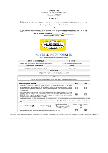 Thumbnail Hubbell 10-Q Quarterly Report FY2012 